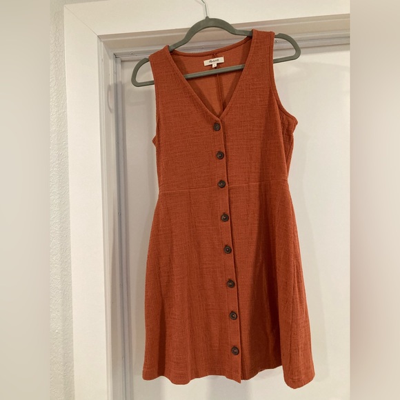 Madewell Sleeveless Button-Front Mini Dress afterglow red, size small, EUC - Picture 3 of 5